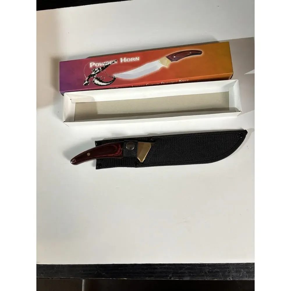 12” Custom Designed Knife Satin Finish Pakawood Handle. Nylon Sheath. New In Box